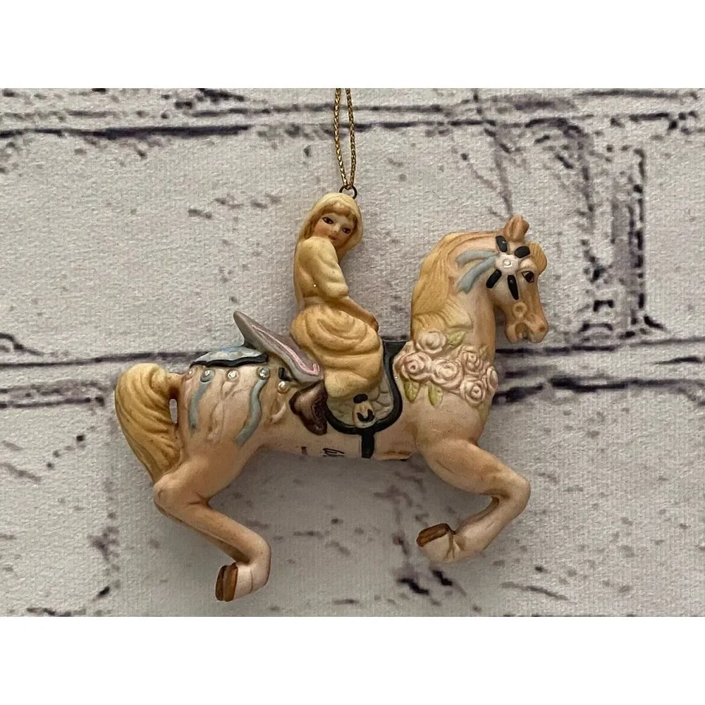 Vtg Willitts Design Hand Painted Ceramic‎ Carousel Horse Ornament Lady On Pony